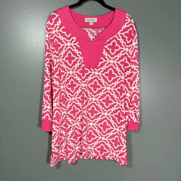 Charlie Paige Women's Retro Glam Pink & White Patterned Top - Size XL - Resort - Picture 1 of 6